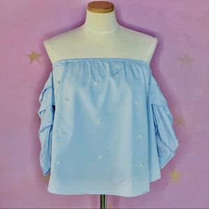 LIVE 4 TRUTH OFF THE SHOULDER RUFFLE SLEEVE PEARL TOP M FEMININE COQUETTE WHIMSY